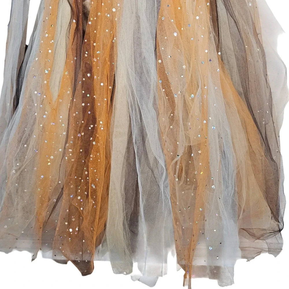 Mia Belle Girls Gold Orange Tulle Tutu Pageant Dress Size 5T Glitter Floral Bows
